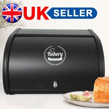 Nordic Style Bread Bin Large Metal Kitchen Food Storage Box with Lid Black