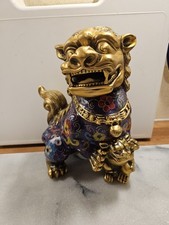 Chinese Cloisonne Bronze Foo Dog Signed H22cm X W19cm Wt 2.8kg Vgc