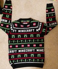 Minecraft Boys Black Christmas Jumper Age 13/14 Yrs By Nutmeg