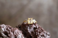 Canary Kunzite & Diamond 9k Gold Ring