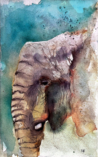 Original watercolour elephant - original,