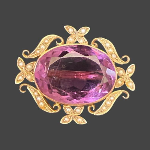 Antique 9ct gold - gold, amethyst