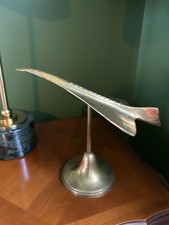 Vintage Brass ‘Supersonic’ Concorde Airplane Model on Stand