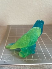 Daum Crystal Blue and Green Budgerigars Bird Couple Figurine