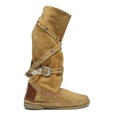 VENA GOMMA Womens Ankle Boots Beige Leather UK 7 Studded Strap Western Fashion