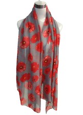 Poppy Flower Grey Scarf Light Weight Scarf Shaw