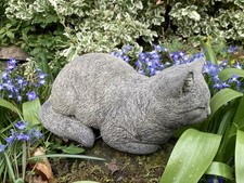 STONE GARDEN SLEEPING CAT / LYING KITTEN ORNAMENT STATUE MEMORIAL FIGURE