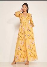 Ted Baker Kiala Yellow Long Puff Sleeve Floral Maxi Dress. Ted Size 5 UK 16