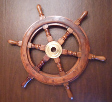 Nautical Wooden Ship Steering Wheel Pirate Decor Wood Brass Fishing Wall Boat