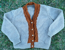 Preowned Hand-Knit Two-Toned Women's Cardigan Sweater – Retro 1960s Popcorn Knit