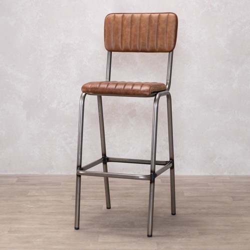 Dark tan leather bar stool - leather,