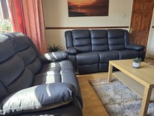 Roma Black Air Leather Recliner Sofa 3+2  With Cupholders 