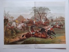 HORSE RACING ANTIQUE 1877 PRINT CROSS COUNTRY COLOURS STURGESS COLOUR 37X49CM