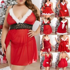 Christmas Plus Size Womens Sexy Nightdress Mrs Santa Claus Babydoll Lingerie