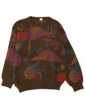 VINTAGE Mens Boat Neck Jumper Sweater IT 48/50 Medium Khaki Geometric KB11