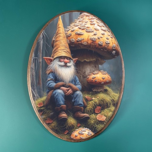 Gnome and giant mushroom - and,