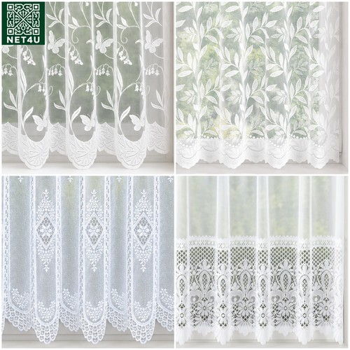 White lace net curtains sold - white,