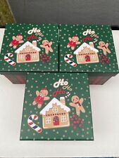 NEW X3 CHRISTMAS SQUARE KIDS SANTA STURDY GIFT BOXES WITH LIDS (W)18cm (D)18cm