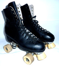 SURE GRIP Roller Skates Vintage SUPER X Black Leather Size 9 UK Quad Wheels