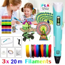 3D Printing Pen Set Doodle Printer Drawing 20 Colours PLA Filament Gift For Kids