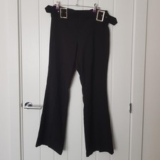 Vintage 1990's Black Bootcut Flare Trousers with Silver Buckles Size S 8 10