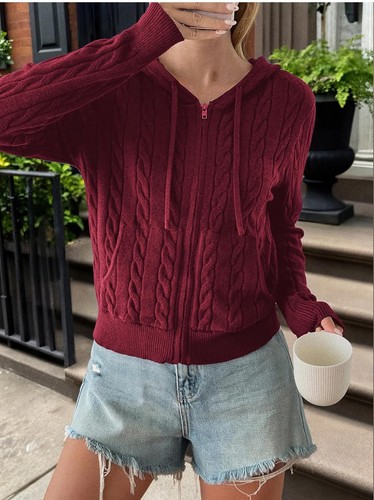 Burgundy cable knit neck - burgundy,