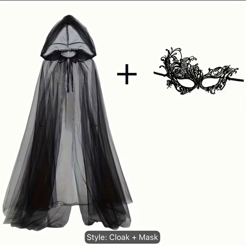 Black hooded mesh cloak - hooded, cape