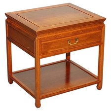 VINTAGE ORIENTAL CHINESE MiD CENTURY SIDE TABLE WiTH DRAWER AND SHELF