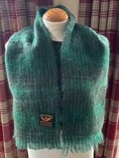 Vintage Mohair 75% Blend Scarf Cregaran Green Check 125cm x 22cm