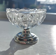 Solid silver base 1909 Birmingham and cut glass small urn / vase.
