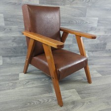 Rare Mid Century Armchair Leather & Wood Design Stylish Kids Childrens