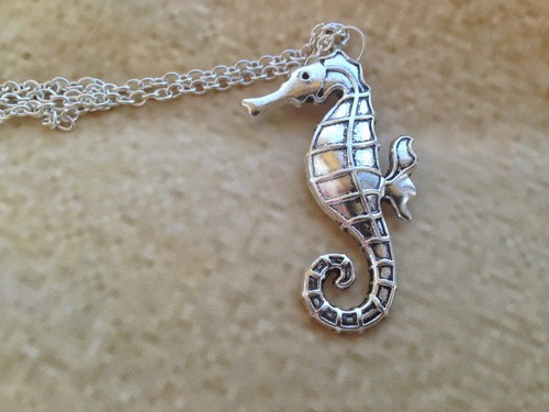 Large silver seahorse charm - silver,