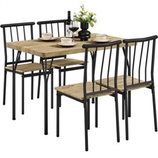 5 Piece Dining Table and Chairs Set with Backrest for Kitchen Space Saving Brown