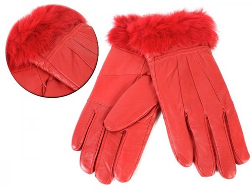 Ladies leather gloves - fur, trim