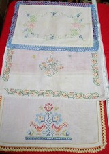 3 x Vintage Embroidered Linen