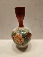 Antique Hand Painted Victorian Bristol Ware Brown Peach Floral Vase