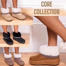 Women Faux Fluffy Fur Lined Warm Ladies Ankle Winter Snugg Shoes Boots