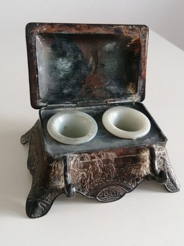 Antique japanese metal inkwell - antique,