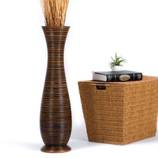 Leewadee Large Brown Wood Floor Vase - Tall Decorative Home Decor Vase