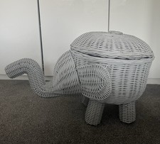 Zara Home Elephant Basket, Grey Wicker.with Detachable Lid.