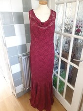 Womens Red Laced Sousourada by Penny Evening Formal Maxi Dress - Size  UK 14