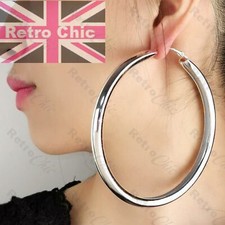 10cm OVERSIZE HOOP EARRINGS large SILVER FINISH 4" plain thick metal hoops UK