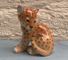 Russian USSR Lomonosov porcelain sitting leopard cub immaculate