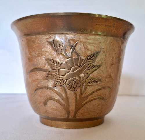 Vintage brass enamel - brass, plant