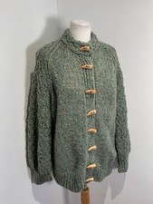 VTG chunky knit cardigan jumper M L VGC hand knit sage fleck arran cable country