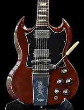 Custom Angus Young Wine Cherry Red SG Electric Guitar Engraved Lyre Long Vibrola