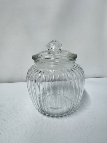 Vintage ribbed glass storage - ribbed,