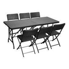 Plastic Portable Folding Picnic Beer Table & 2/4/6 Bench Chairs Set Outdoor Pub