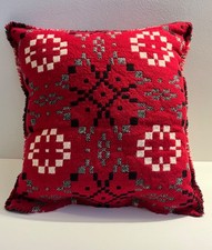 Vintage WELSH Blanket Tapestry Pattern Red Cushion Cover Wool 43x40cm 1960s 70s