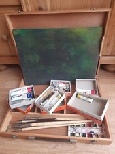 VINTAGE DALER STUDENTS Water Colours WOODEN  PAINT BOX WITH Palette OIL PAINTS 